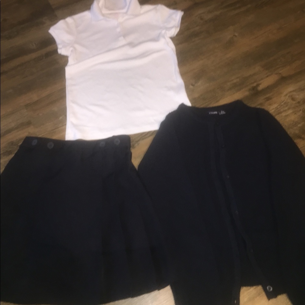 Chaps uniform White polo, navy skirt & cardigan