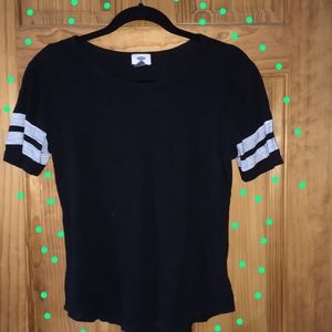Black Scoop Neck short sleeved tee shirt.