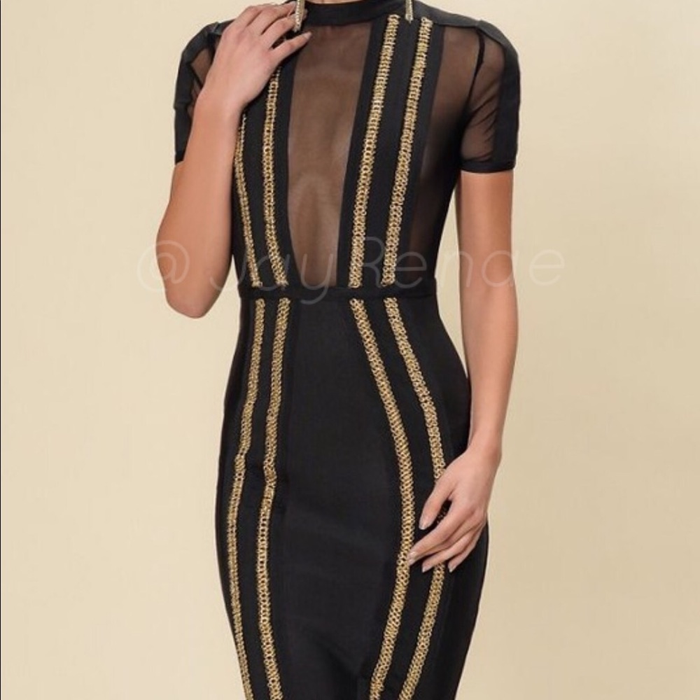 "The Luxe Dress" Black and Gold Bandage Dress