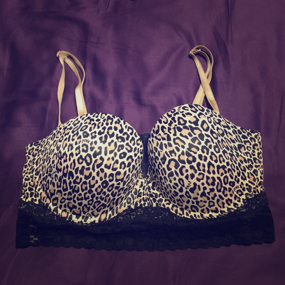 PINK Leopard Animal Print Balconette Bra 36C