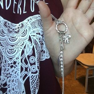 Double chain, multiple charm silver necklace