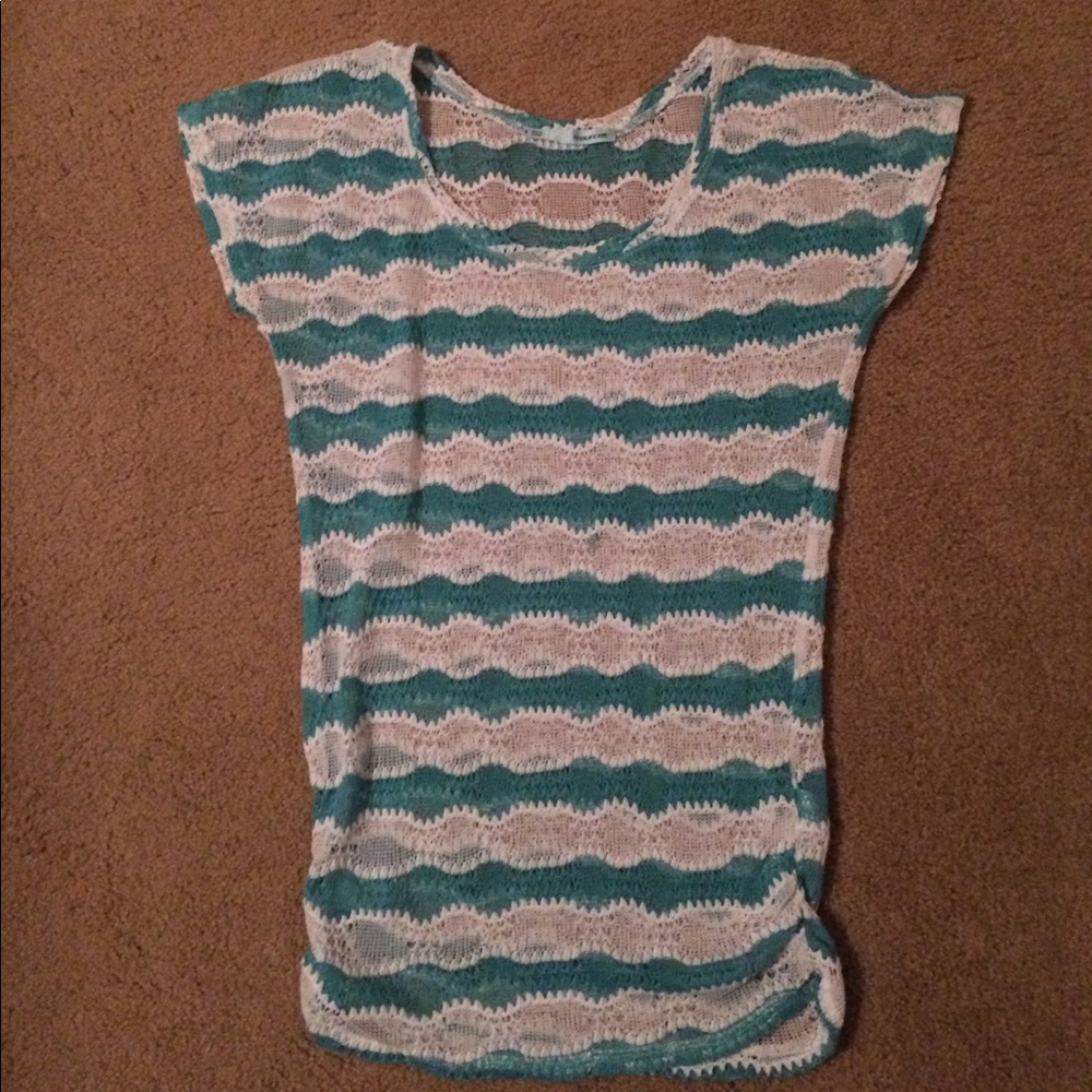 Teal and white lace shirt
