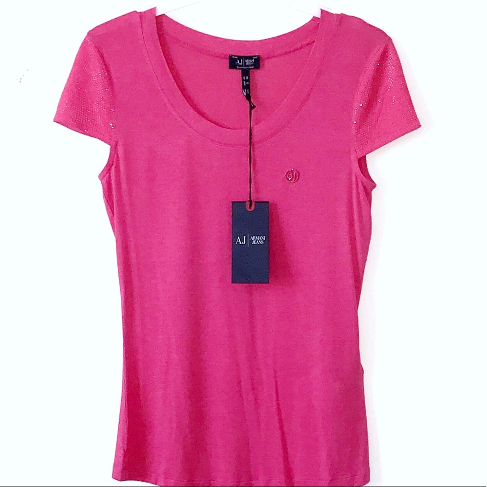 Armani Jeans Embellished / Shimmer Cap Sleeves Top