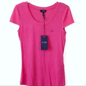 Armani Jeans Embellished / Shimmer Cap Sleeves Top