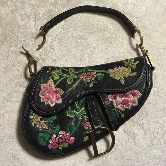 christian dior embroidered saddle bag