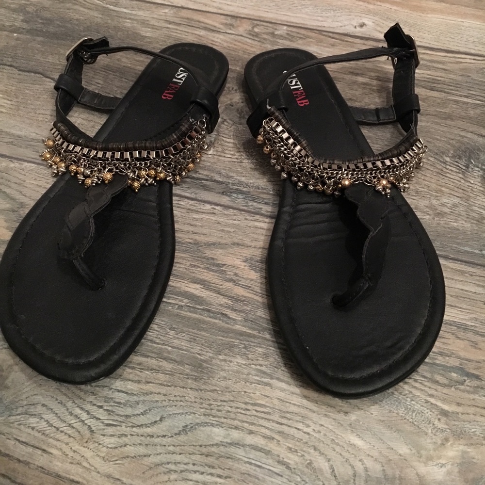Black Sandals with Chain Detail