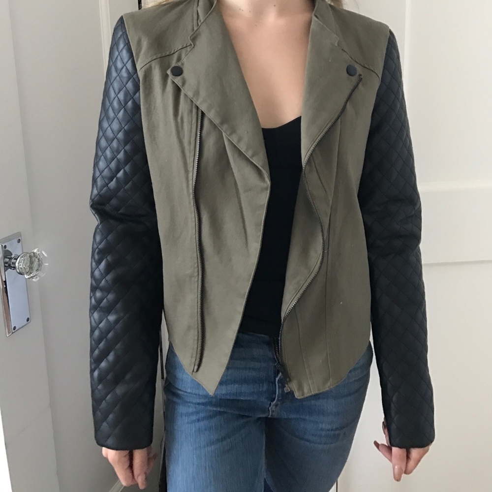 Green military/ faux leather jacket