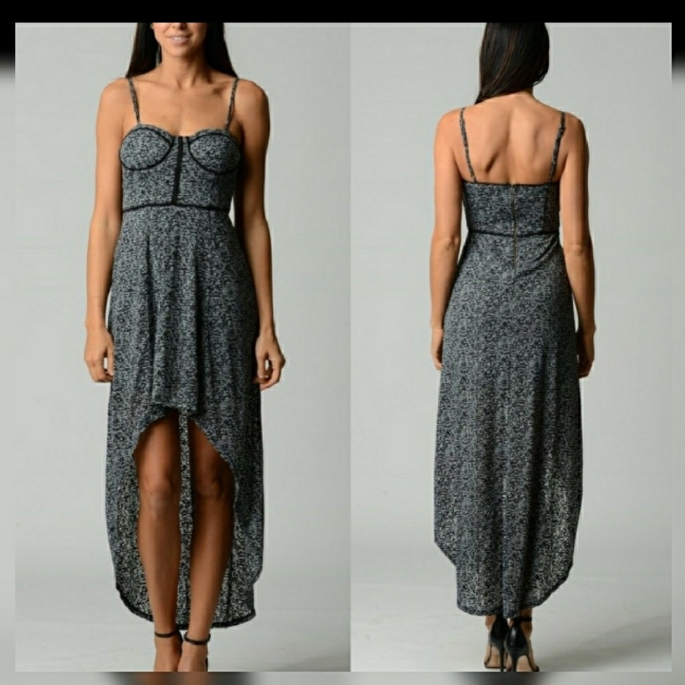 Black Burnout Caged Hi-Low Flowy Dress