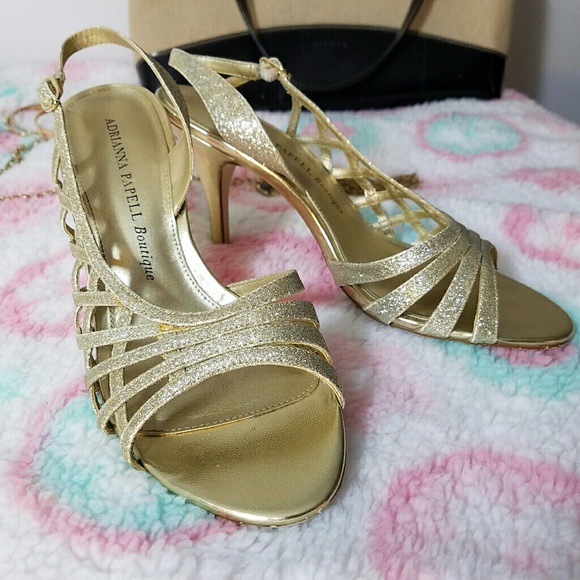 Adrianna Papell Shoes - Adrianna Papell Boutique Gold Glittery Slingbacks