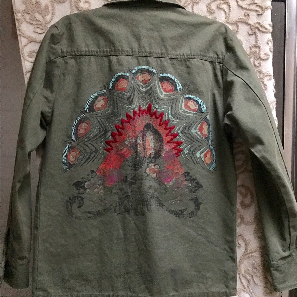 oversized embroidered khaki army jacket