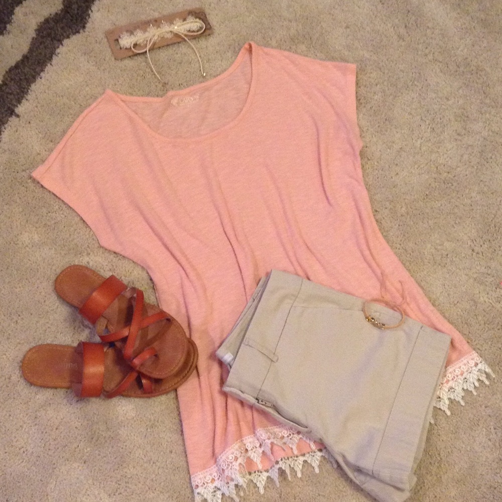 Peach color hi/lo crocheted ends
