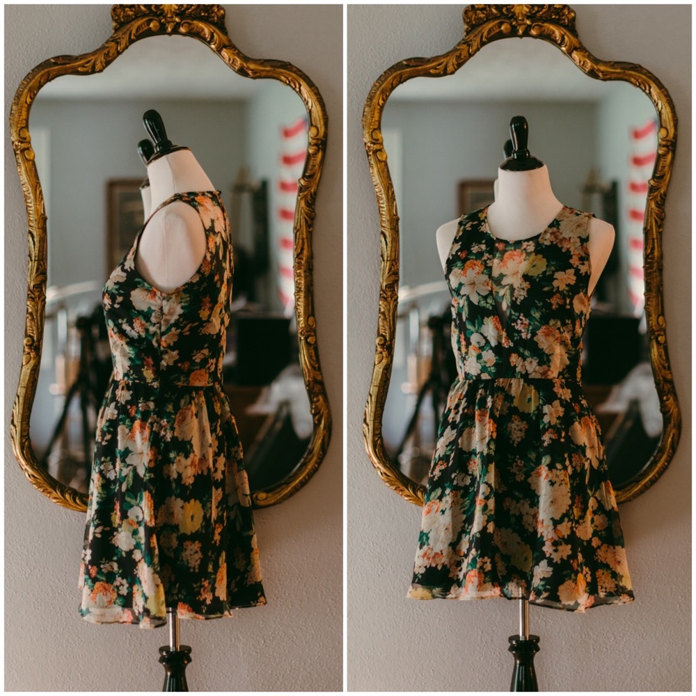 Dolce Vita Sleeveless Dark Floral Skater Dress