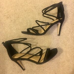 Open toe black strappy heels