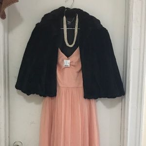 J. Crew chiffon dress w Gap faux astrakhan coat