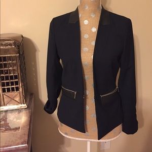 Banana Republic navy blazer black leather panels