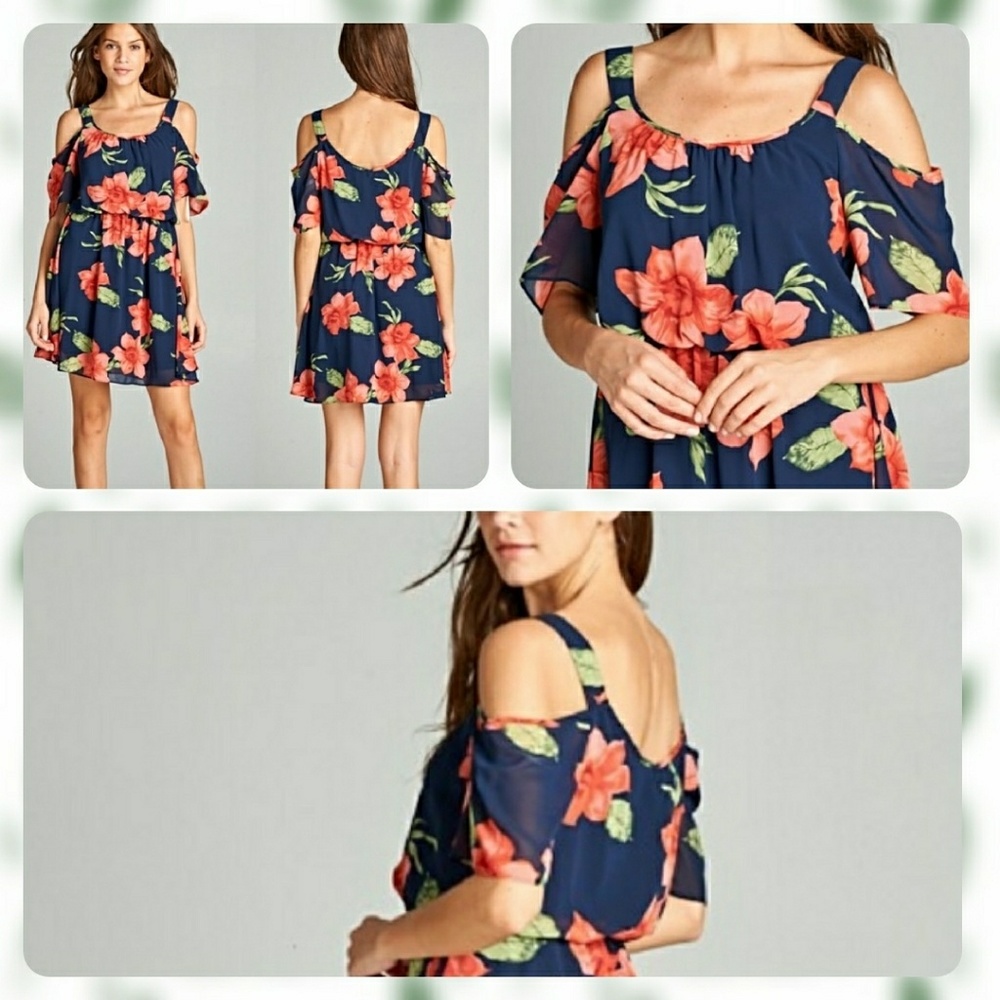 Navy Blue Cutout Shoulder Dress