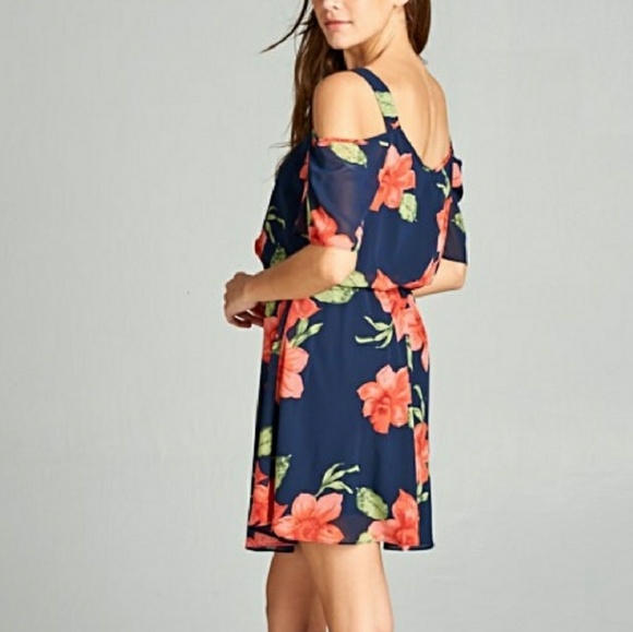 Navy Blue Cutout Shoulder Dress - Picture 3 of 4