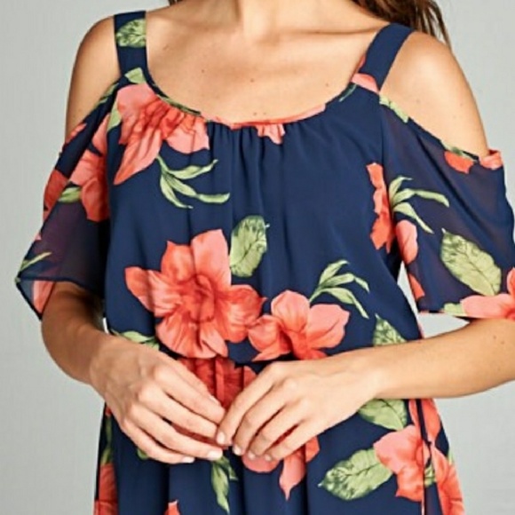 Navy Blue Cutout Shoulder Dress - Picture 4 of 4