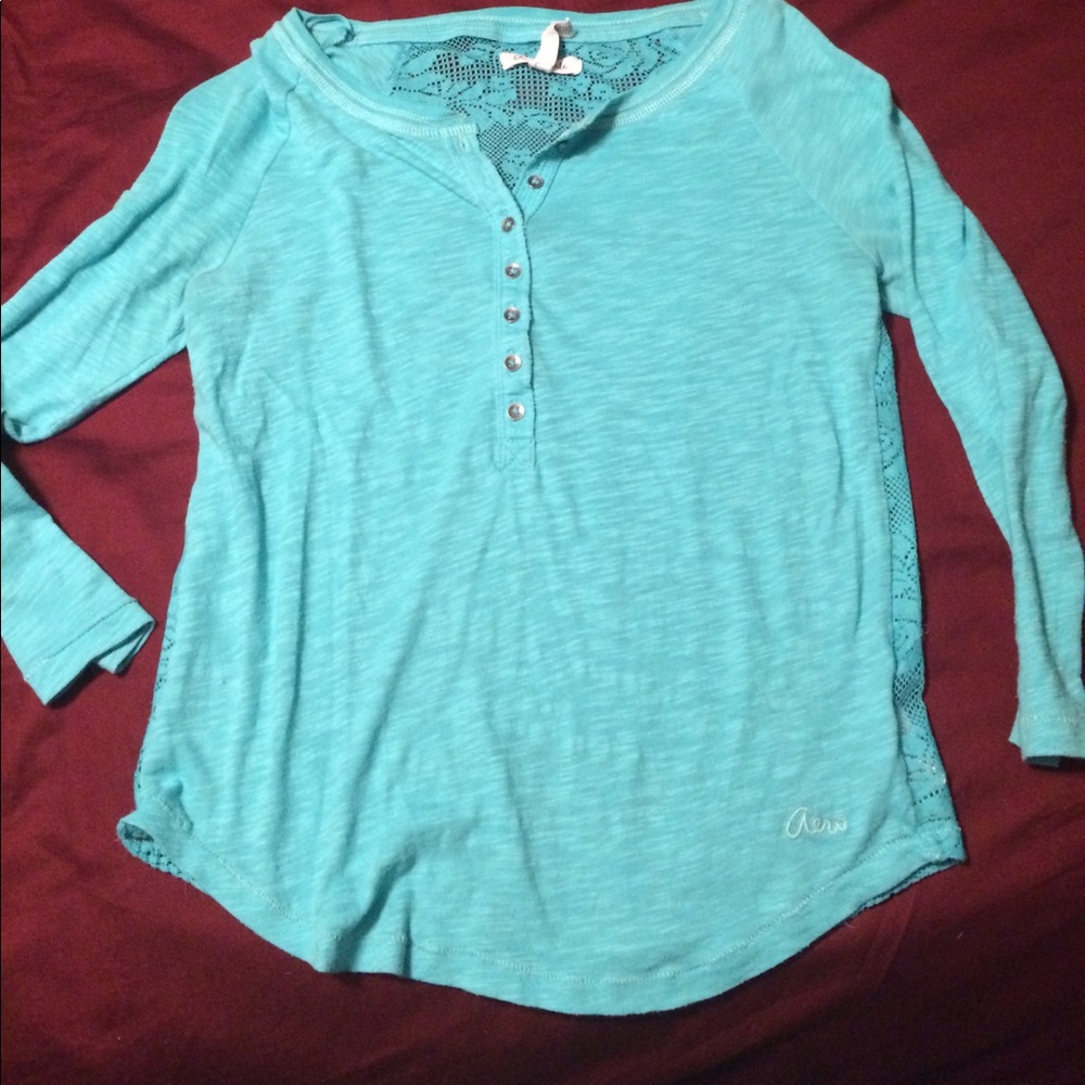 Light teal lace back Henley