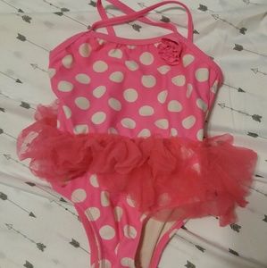 3t pink and white polka dot tutu swimming suit