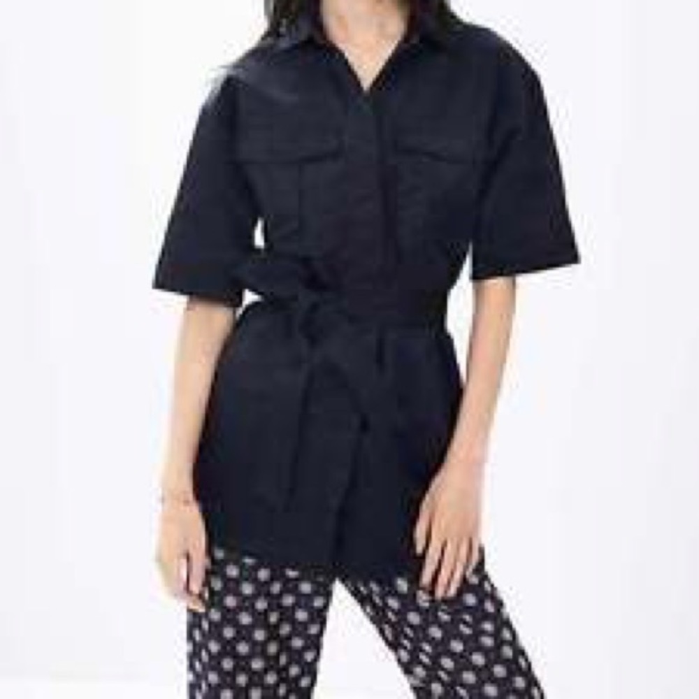 PETITE Banana Republic Navy Belted Military Shirt