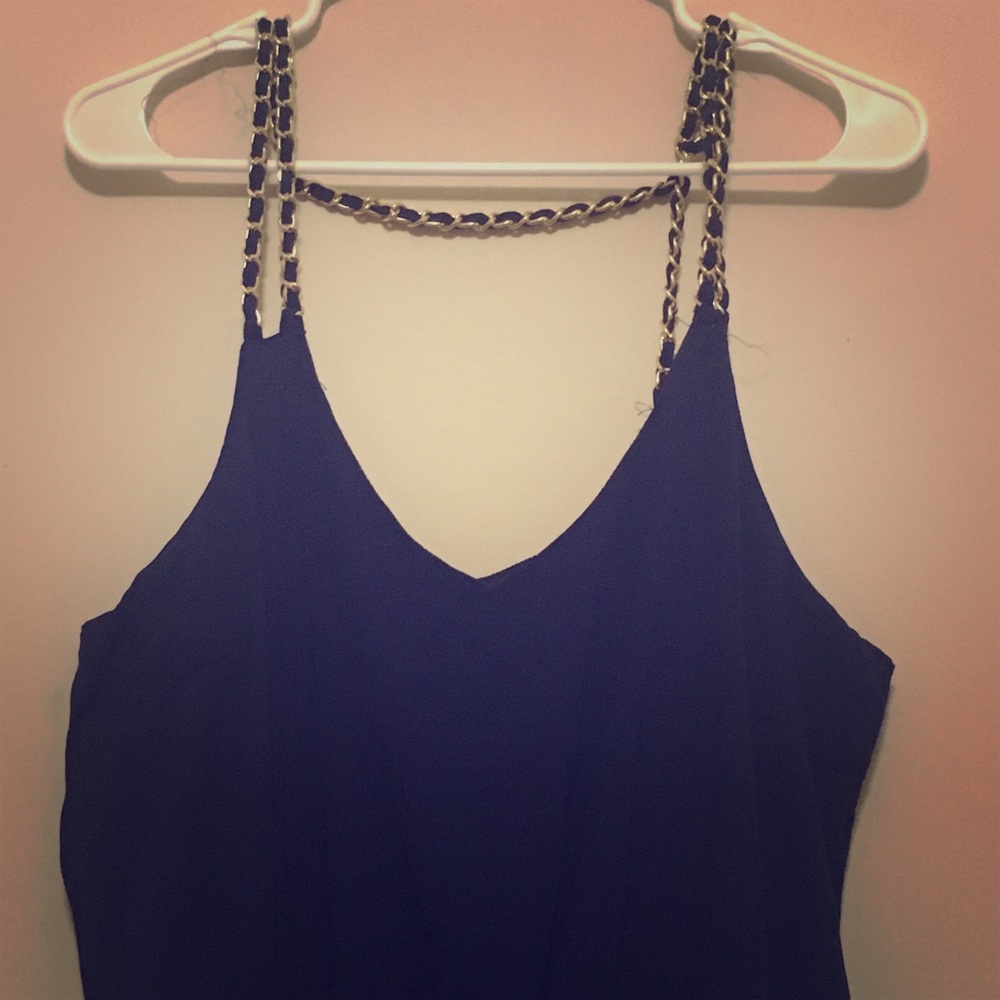 Navy Blue Maxi Dress with Gold Straps - Picture 2 of 4