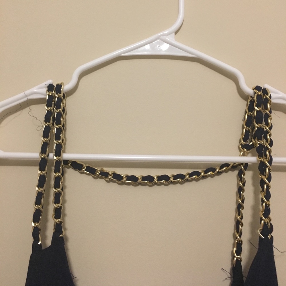 Navy Blue Maxi Dress with Gold Straps - Picture 4 of 4