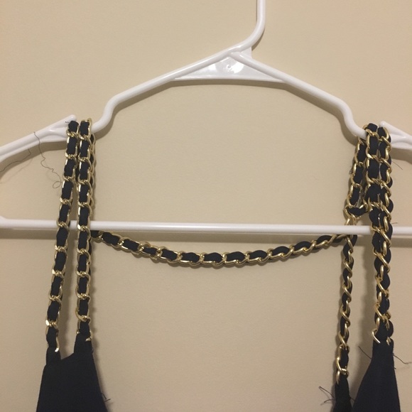 Navy Blue Maxi Dress with Gold Straps - Picture 4 of 4