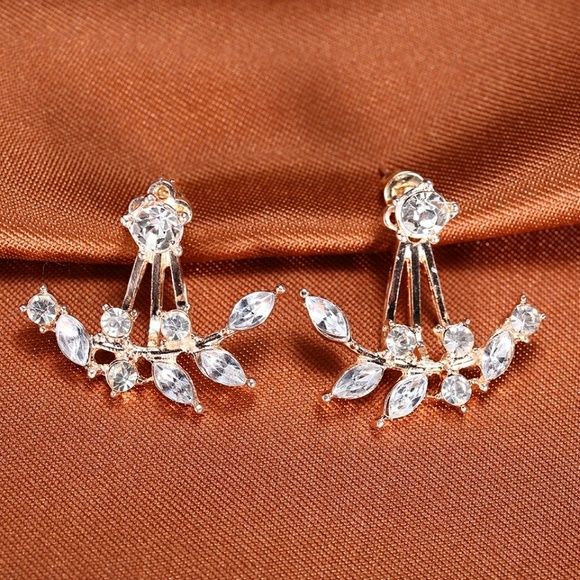 5 for $25 Double Sided Crystal Lotus Earrings - Picture 2 of 5