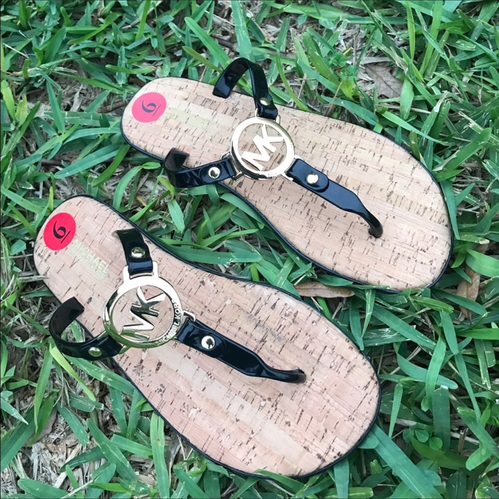 New MK Sandals Cork & Jelly Black & Gold Sz 11 - Picture 3 of 6