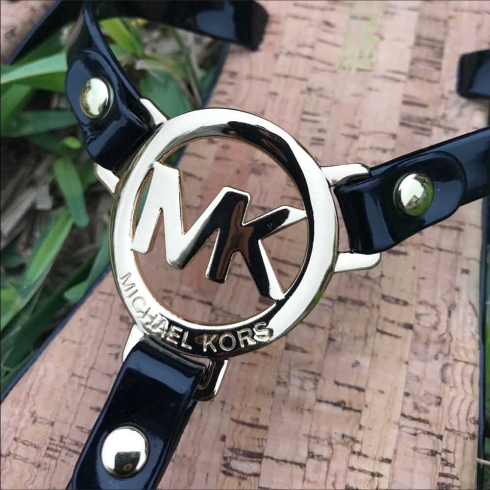New MK Sandals Cork & Jelly Black & Gold Sz 11 - Picture 4 of 6
