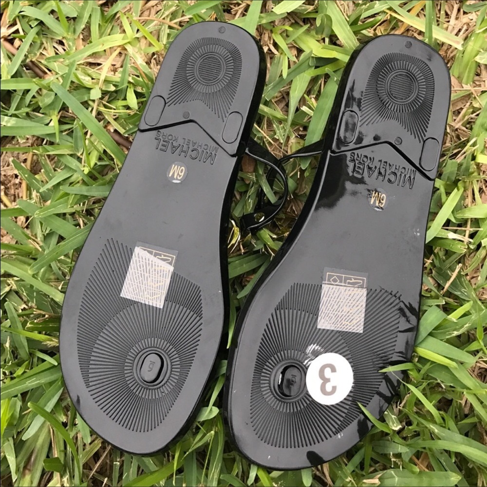 New MK Sandals Cork & Jelly Black & Gold Sz 11 - Picture 5 of 6