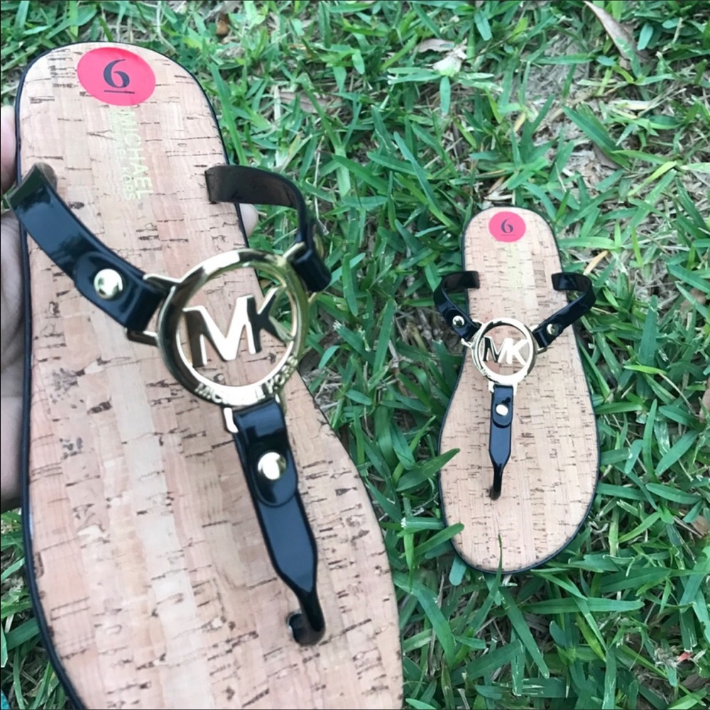 New MK Sandals Cork & Jelly Black & Gold Sz 11 - Picture 6 of 6