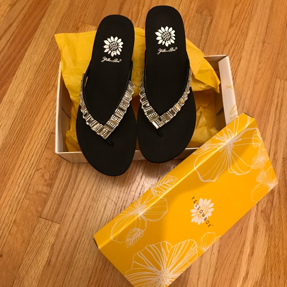 Yellowbox rhinestoned wedge flip flops
