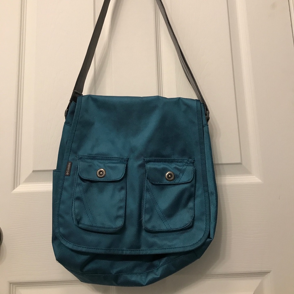 Columbia brand teal cross-body bag