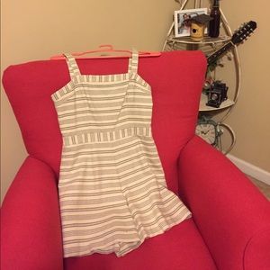 Anthropologie cream and blue stripe romper