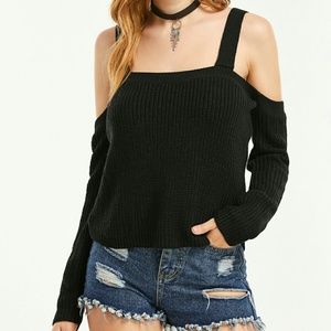 NEW Black Knit Cold Shoulder Sweater Shirt Top