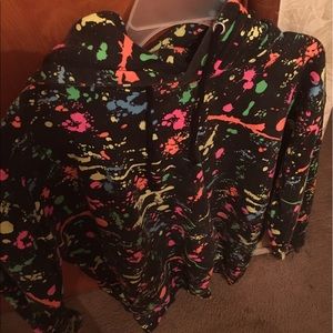 A multi colored hooded sweatshirt.
