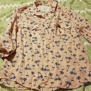 Flamingo Palm tree button down