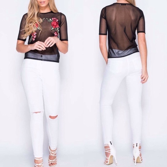 💎NEW💎 Cascading Rose Mesh Crop Tee - Picture 6 of 8