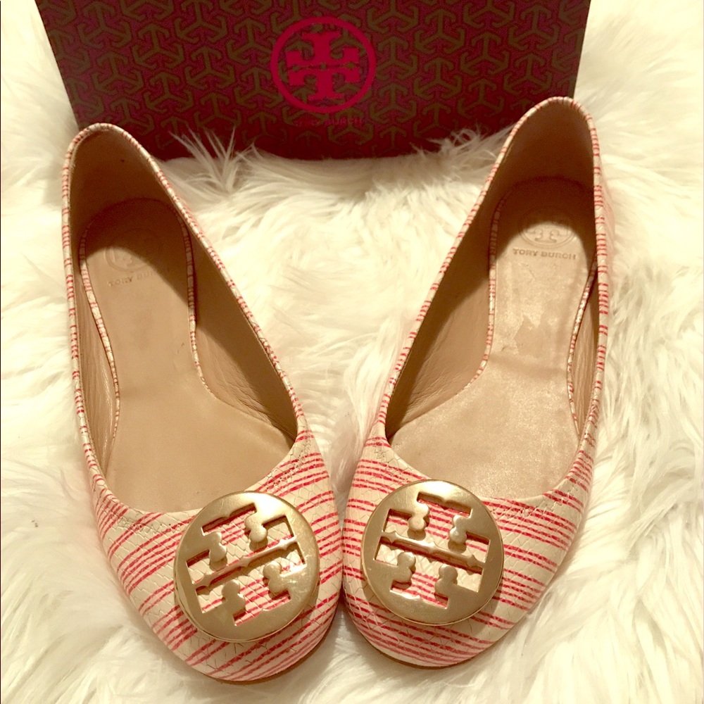 Piano Stripe Red/Gold/Creme Tory Burch Reva Ballet