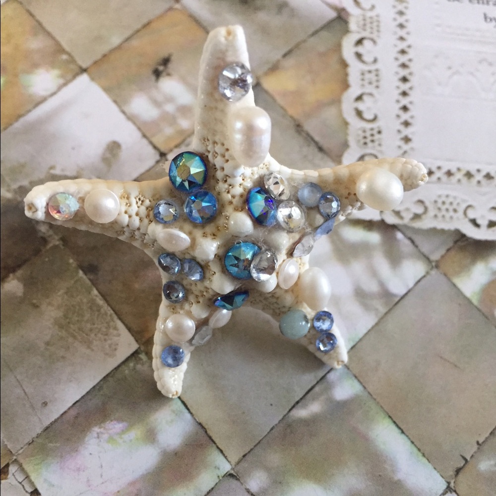 OOAK Genuine knob starfish Swarovski pearl ring