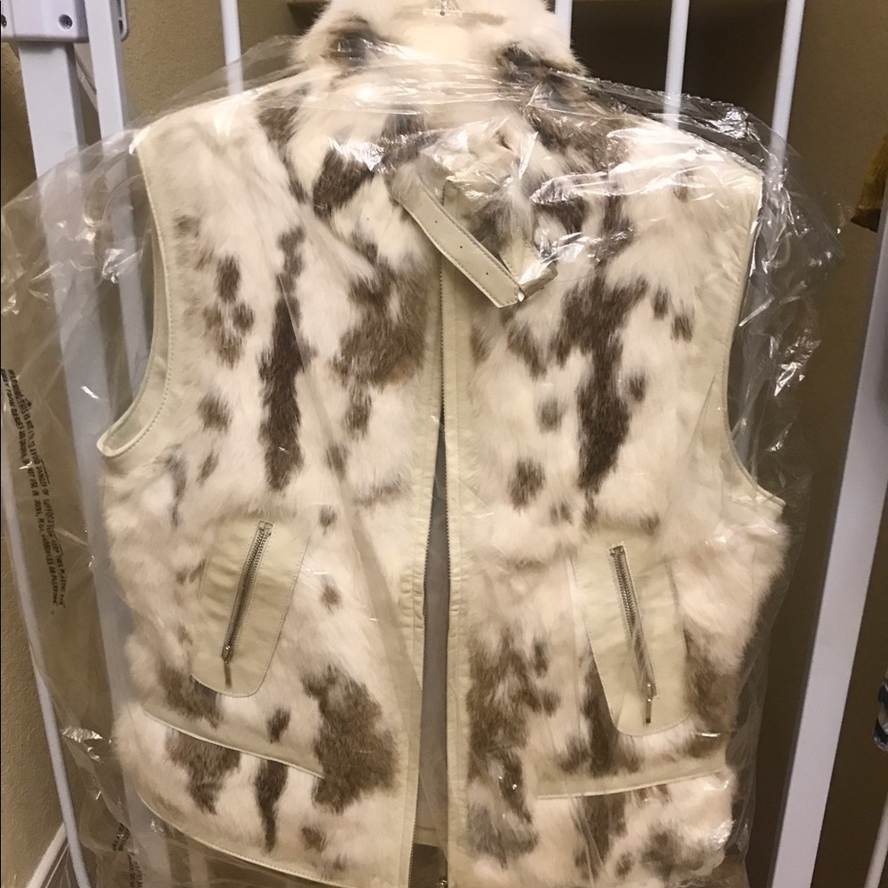 100% real rabbit fur and real leather vest