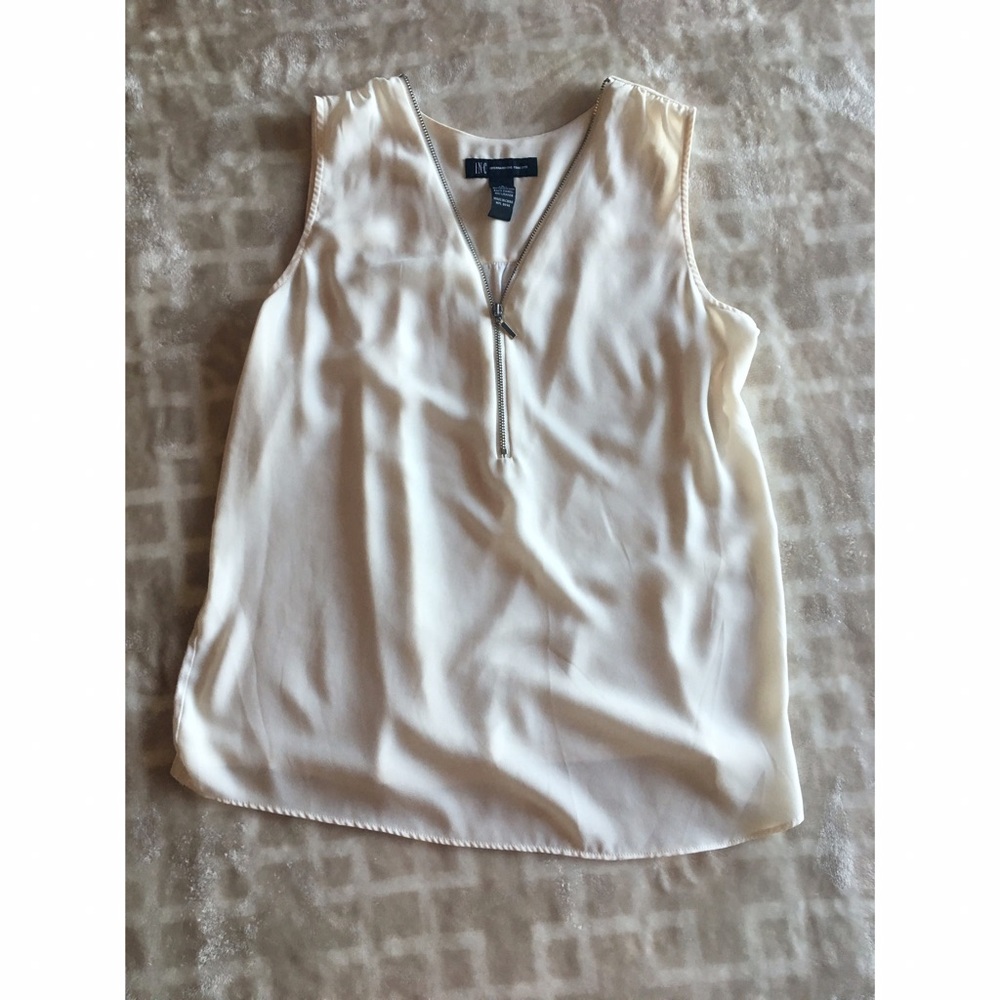 Cream Blouse with Zipper Detail