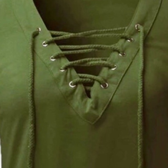 Lace-Up Sexy Open Cold-Shoulder - Military Green - Picture 7 of 8