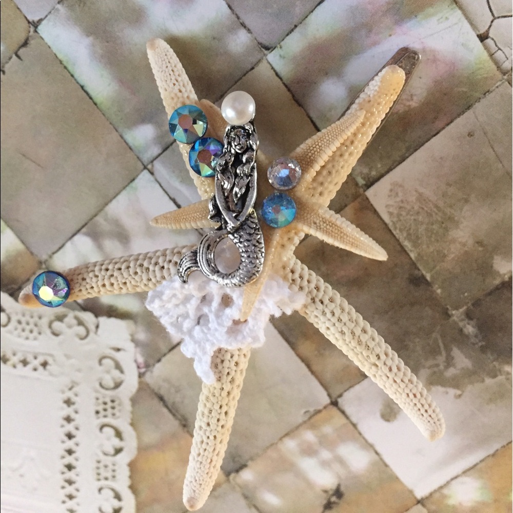 OOAK Genuine Starfish Swarovski hair clip