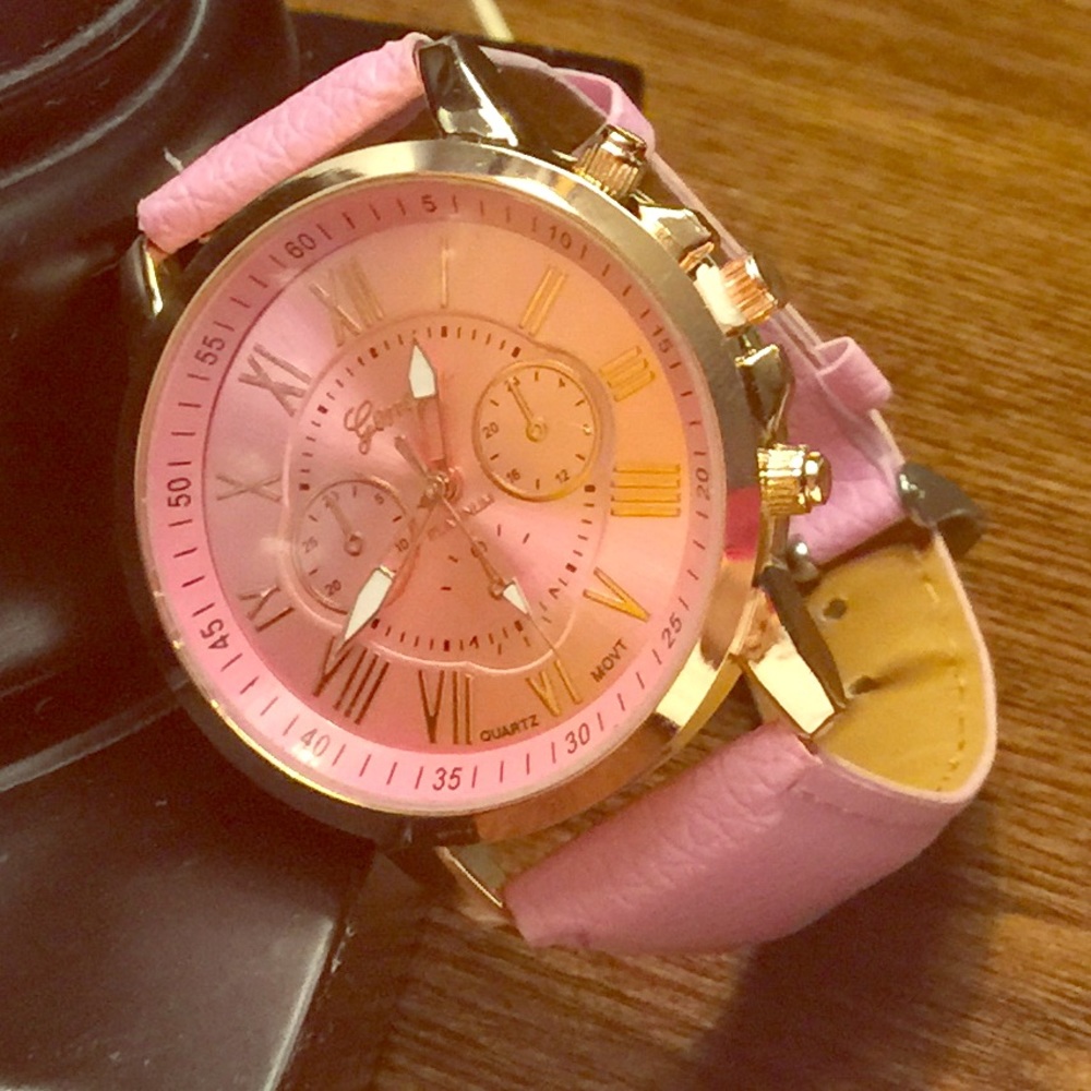 Geneva Pink Leather Analog Quartz Wrist Watch