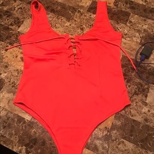Red Lace up Swimsuit