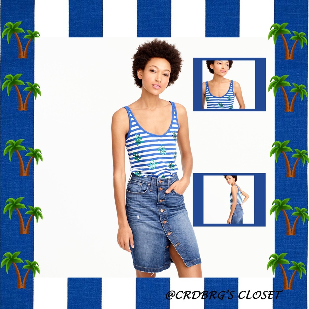 NWT, JCrew Striped Sequin Palm Tree Tank