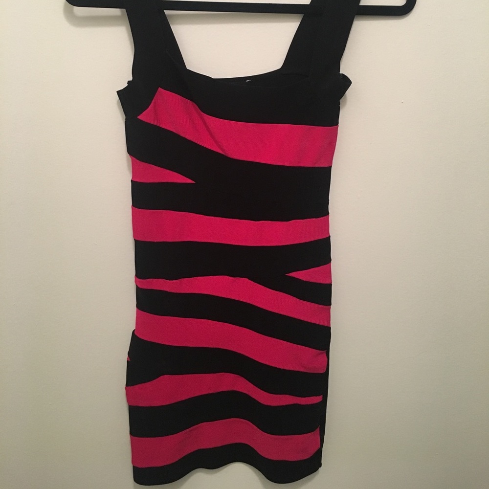 Bebe pink and black bandage dress